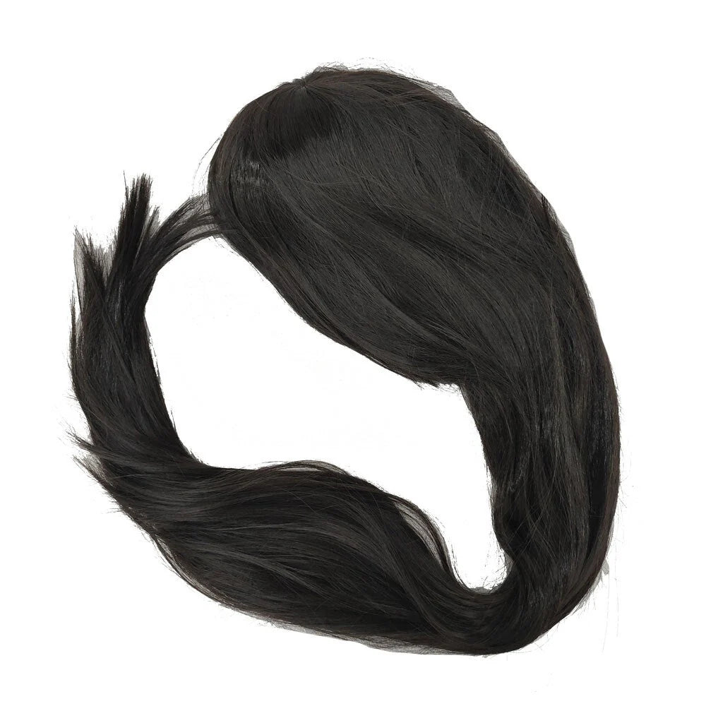 Black and long full hair wig side bangs 31 -inch long synthetic hair