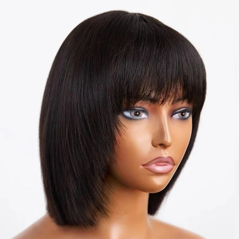 Pre-Cut Short Straight Wig with Bangs – Affordable & Natural Look