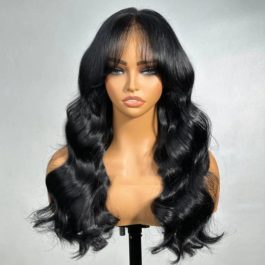 Black Long Loose Wave Wig – 100% Human Hair, Natural Shine