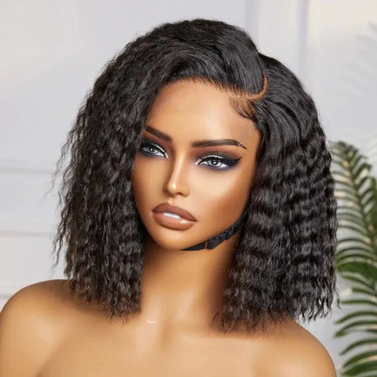 Natural Black Curly Bob Wig – Chic Look, 100% Human Hair