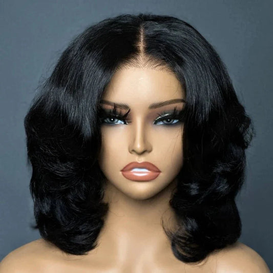 Elegant Layered Wavy Wig – Natural Black, Soft, Lightweight Hair