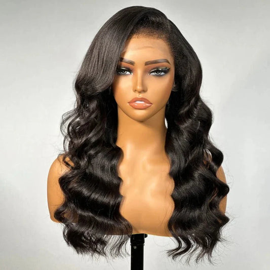 Natural Black Wavy Wig – Elegant C Part, Lightweight Design