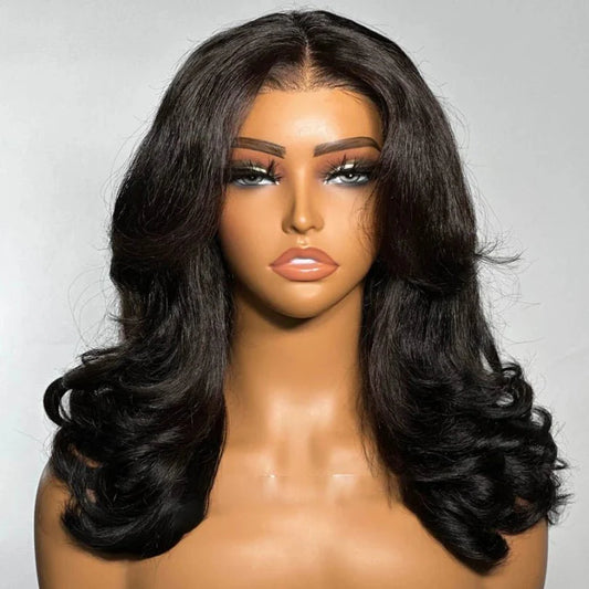 Layered Curtain Wave Wig  Natural Black, Lightweight Design