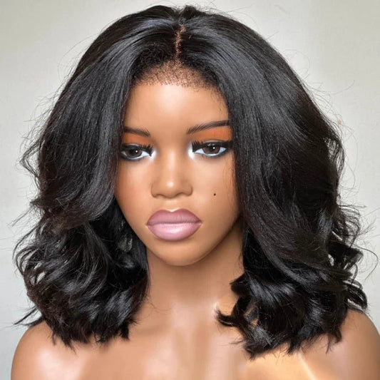 Natural Black Short Layered Wave Bob Wig – Soft & Stylish