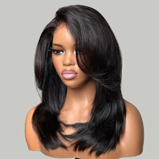 Casual Layered Wig with Voluminous Side Swept Bangs